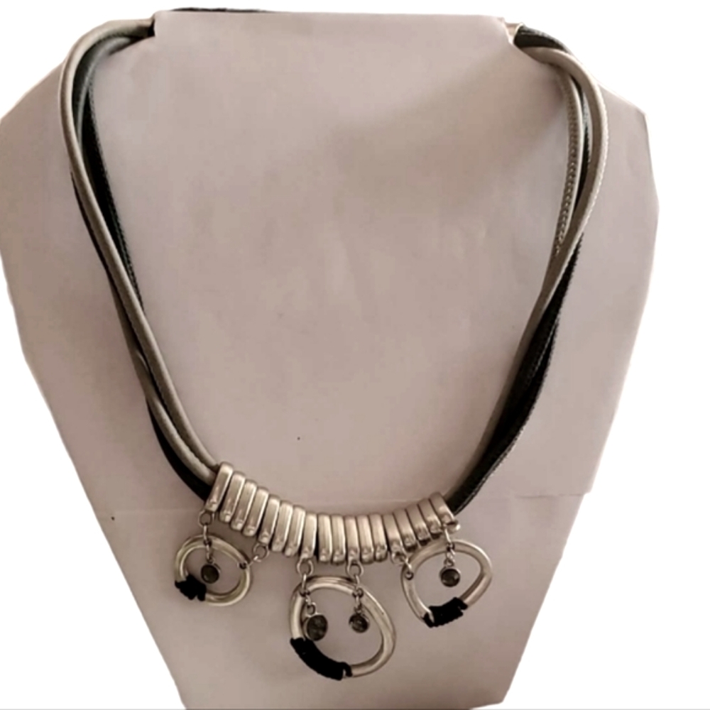 Christopher & Banks Silver Tan and Black Chunky Necklace